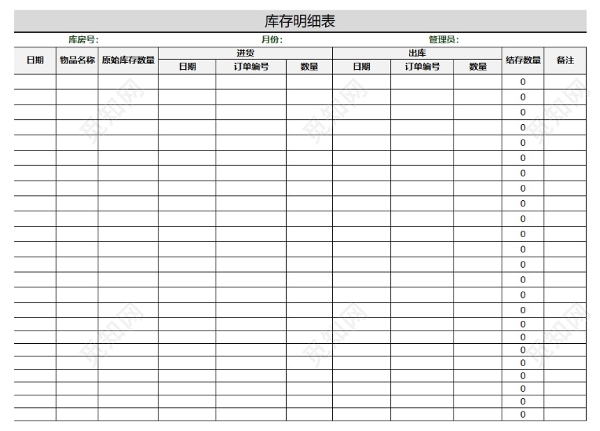 简约版库存管理明细表excel模板