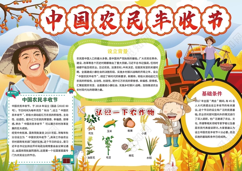 卡通中国农民丰收节手抄报