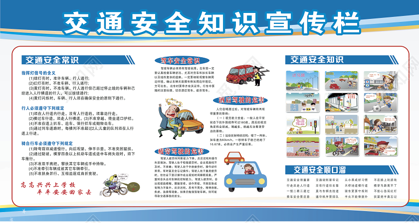 蓝色校园交通安全知识宣传栏
